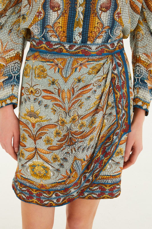 Blue Mosaic Garden Lenzing_x0099_ Ecovero_x0099_ Viscose Mini Wrap Skirt