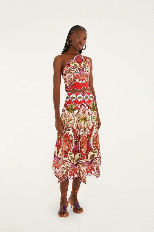 Red Odara Scallops Lenzing™ Ecovero™ Euroflax™ Midi Skirt