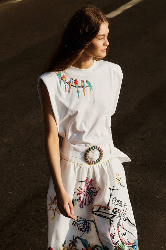 Off-White Birds On Branch Embroidered Organic Cotton T-Shirt