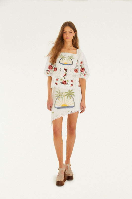 Off-White Tropi Scarf Embroidered Euroflax™ Premium Linen Mini Skirt