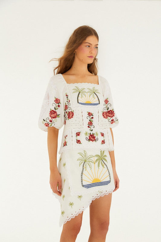 Off-White Tropi Scarf Embroidered Euroflax™ Premium Linen Mini Skirt