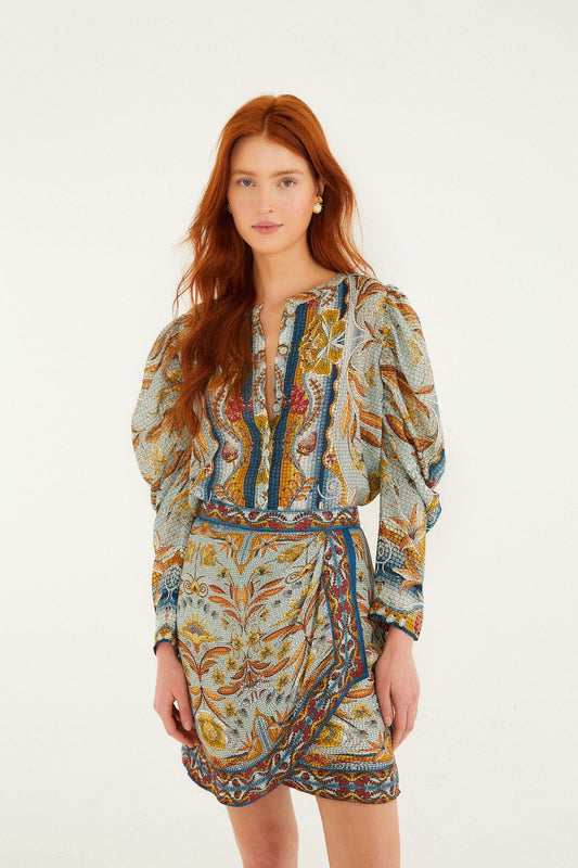 Blue Mosaic Garden Lenzing_x0099_ Ecovero_x0099_ Viscose Mini Wrap Skirt