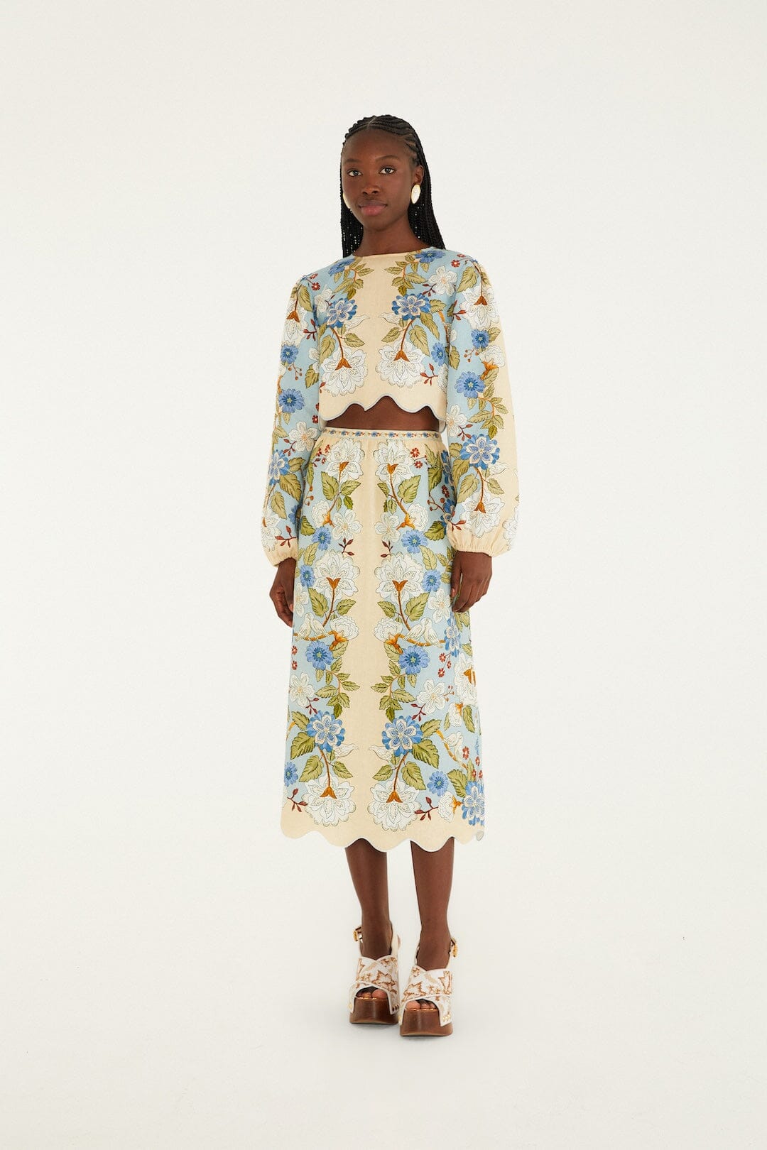 Cream Garden Scarf Euroflax_x0099_ Premium Linen Midi Skirt