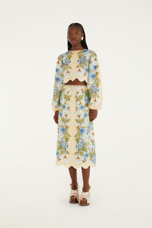 Cream Garden Scarf Euroflax_x0099_ Premium Linen Midi Skirt