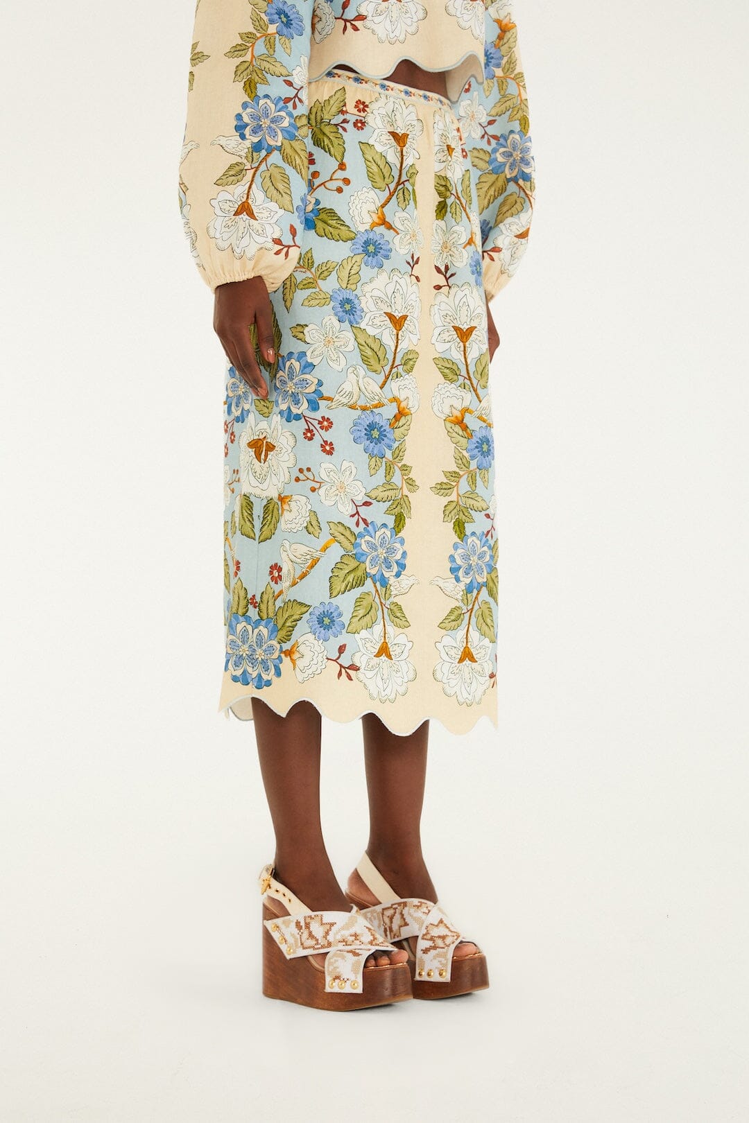 Cream Garden Scarf Euroflax_x0099_ Premium Linen Midi Skirt