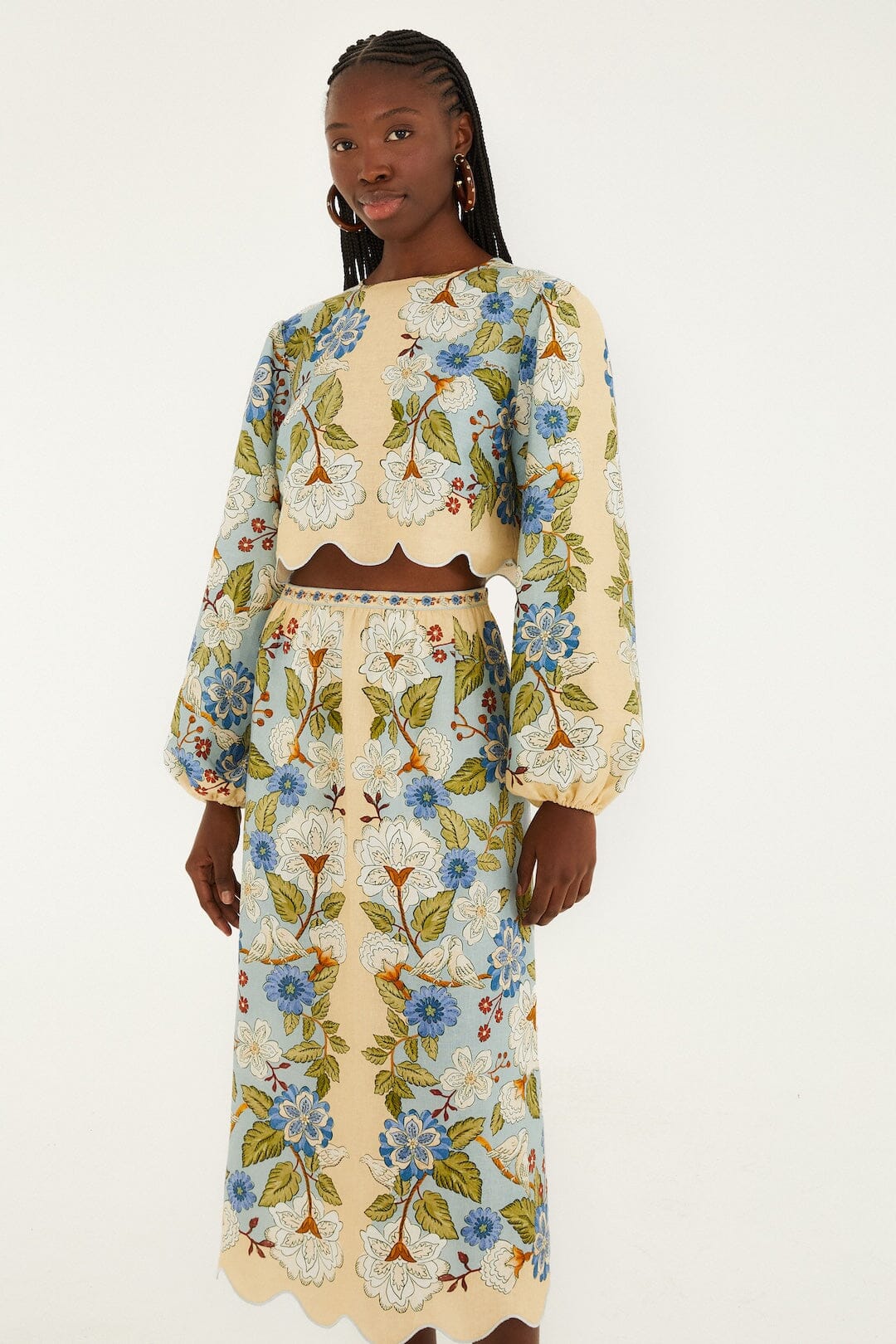 Cream Garden Scarf Euroflax_x0099_ Premium Linen Midi Skirt