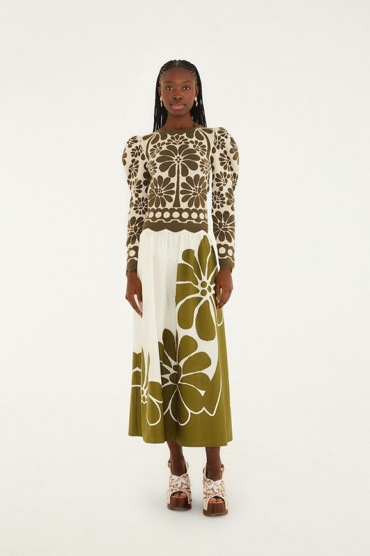 Green Palermo Organic Cotton Midi Skirt