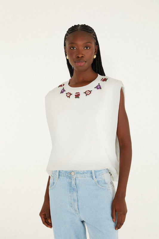 Off-White Beaded Flowers T-Shirt