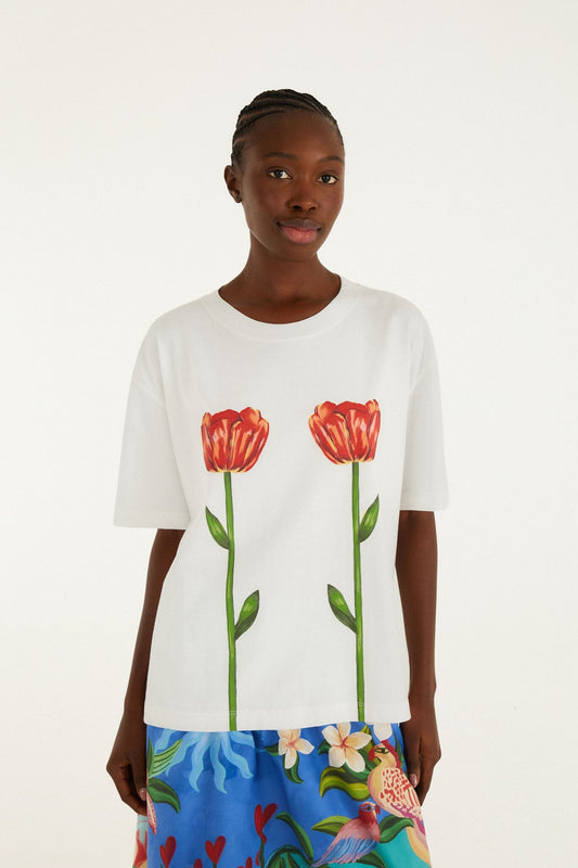 White Tropical Rose Organic Cotton T-Shirt